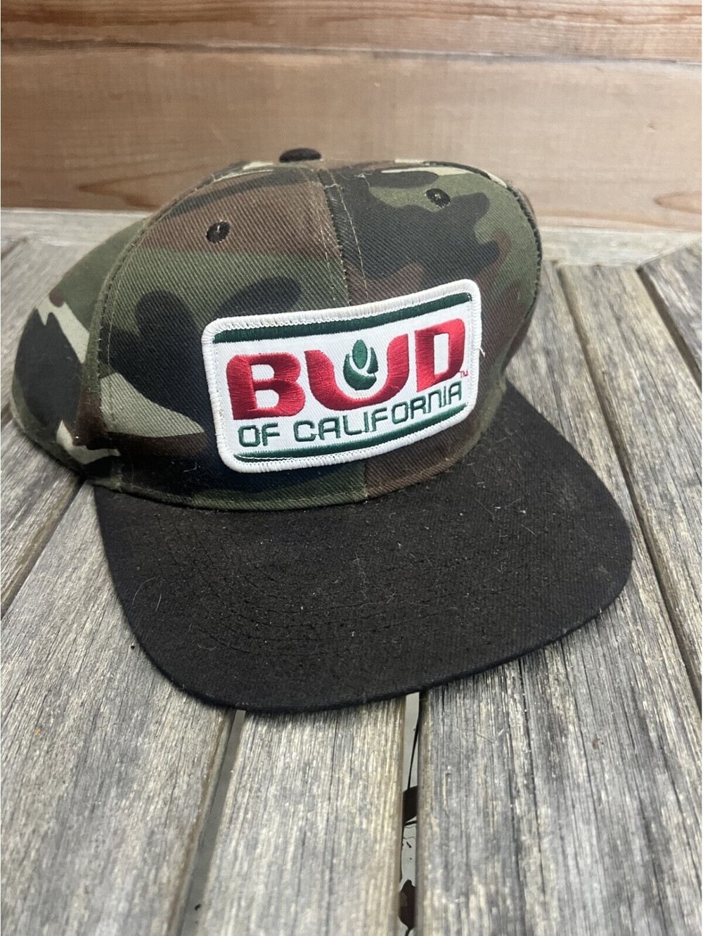 Bud of California Camo Snapback Hat One Size Fits All Embroidered Patch